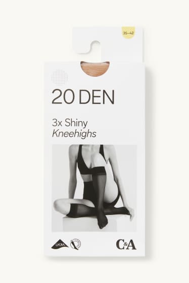 Dames - Set van 3 paar - fijne kniekousen - LYCRA® - 20 DEN - licht beige