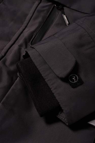 Enfants garçons - Manteau de pluie avec capuche avec garniture en imitation fourrure - doublé - gris foncé