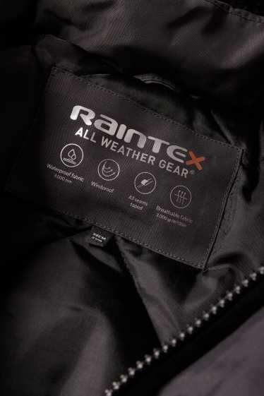 Enfants garçons - Manteau de pluie avec capuche avec garniture en imitation fourrure - doublé - gris foncé