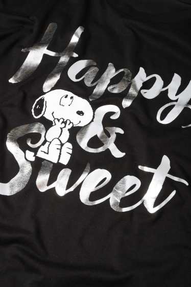 Femei - Tricou - Snoopy - aspect lucios - negru