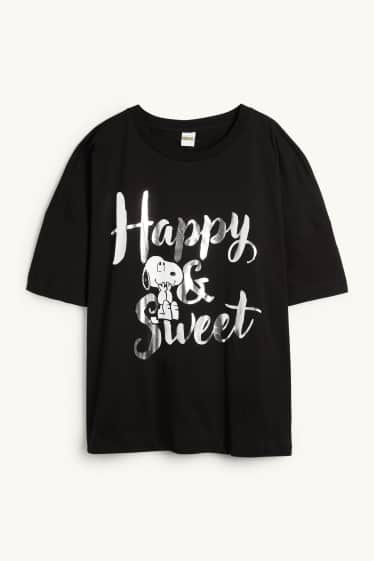 Femei - Tricou - Snoopy - aspect lucios - negru