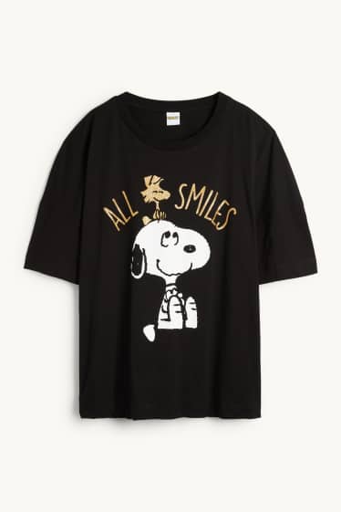 Damen - T-Shirt - Regular Fit - Glanz-Effekt - Peanuts - schwarz