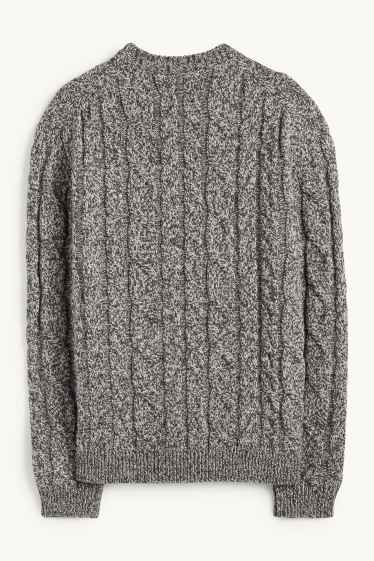 Men - Jumper - cable knit pattern - dark gray