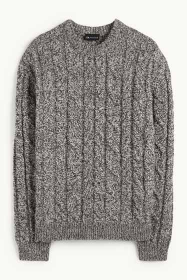 Men - Jumper - cable knit pattern - dark gray