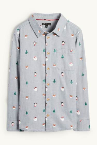 Enfants garçons - Chemise de Noël - à motif - gris clair