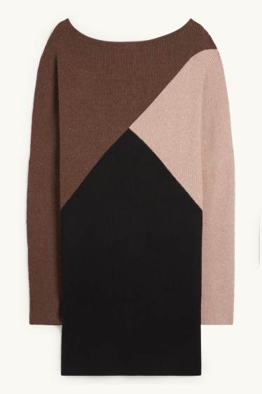 Women - Knitted dress - ribbed - brown