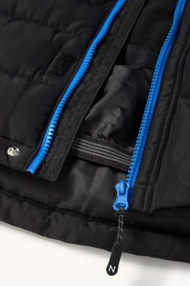 Kinder Jungen - Skijacke mit Kapuze - wasserabweisend - blau / schwarz