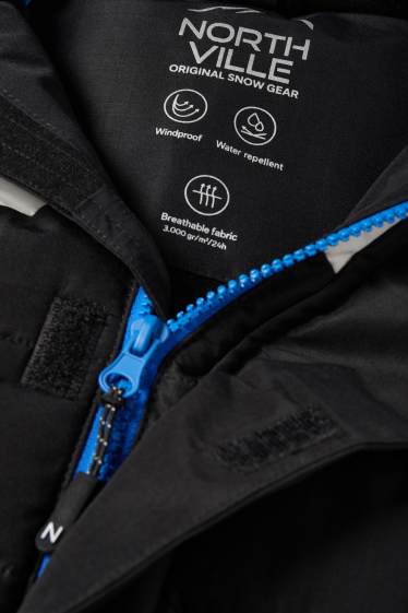 Kinder Jungen - Skijacke mit Kapuze - wasserabweisend - blau / schwarz