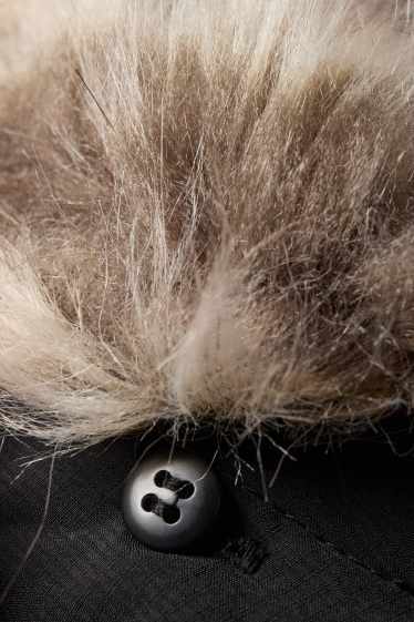 Enfants garçons - Doudoune en duvet avec capuche et garniture en imitation fourrure - noir