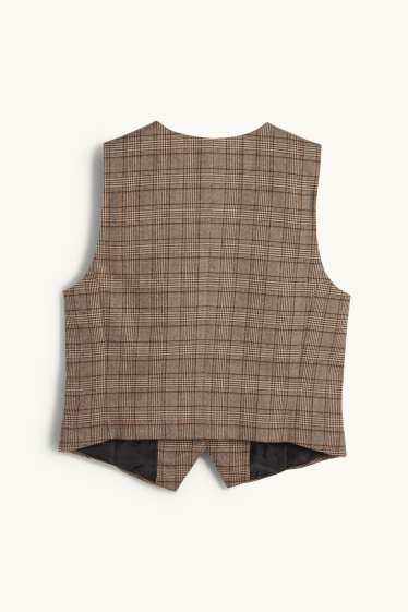 Donna - Gilet - sciancrato - a quadretti - marrone