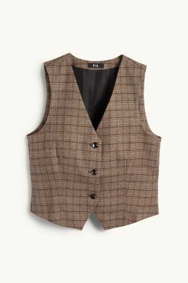 Donna - Gilet - sciancrato - a quadretti - marrone