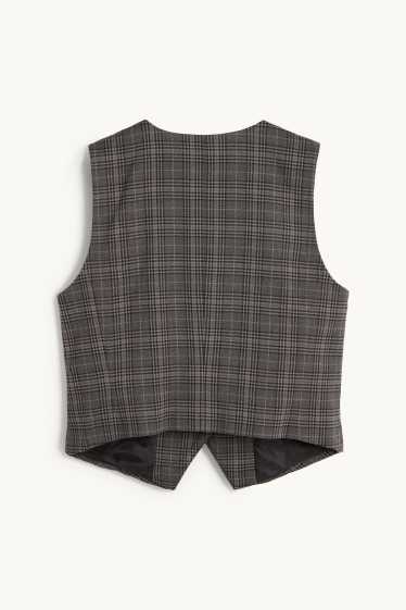Donna - Gilet - sciancrato - a quadretti - grigio scuro