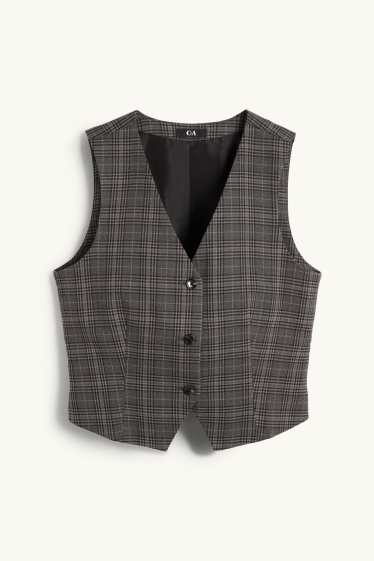 Donna - Gilet - sciancrato - a quadretti - grigio scuro