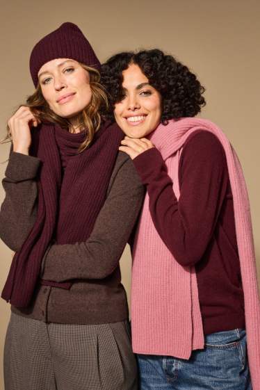 Donna - Sciarpa di cashmere - a coste - rosa scuro
