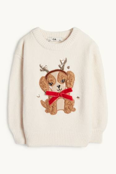 Bambine - Cane - maglione di ciniglia - beige chiaro