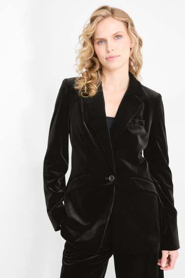 Dona - Blazer llarg de vellut - regular fit - negre