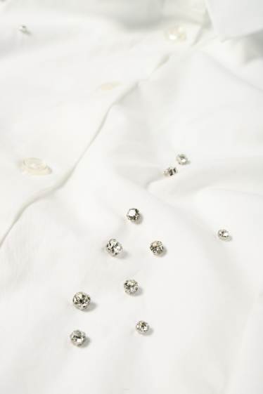 Damen - Bluse mit Strasssteinen - weiss