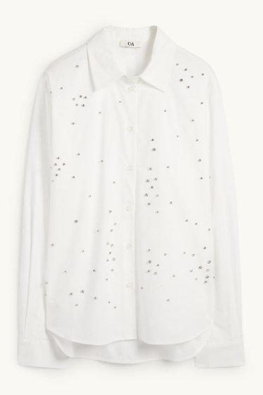 Damen - Bluse mit Strasssteinen - weiss