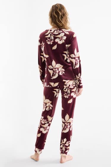 Damen - Winterpyjama - geblümt - lila