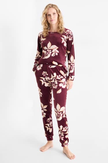 Damen - Winterpyjama - geblümt - lila