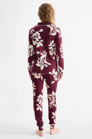 Dames - Pyjama - gebloemd - bordeaux