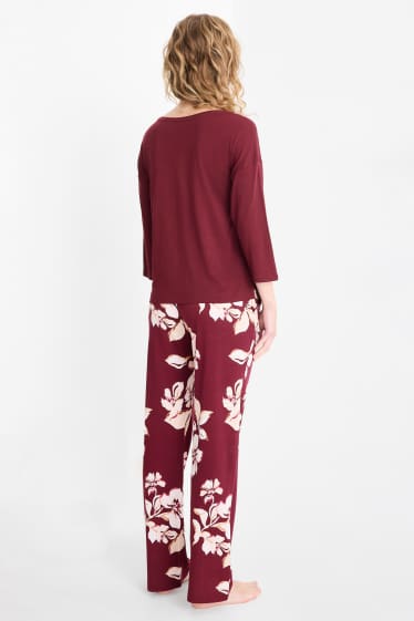 Femei - Pijama - cu flori - bordo