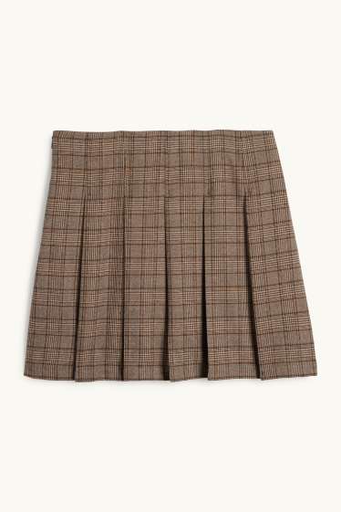 Dámské - Sukně skort - kostkovaná - světle hnědá