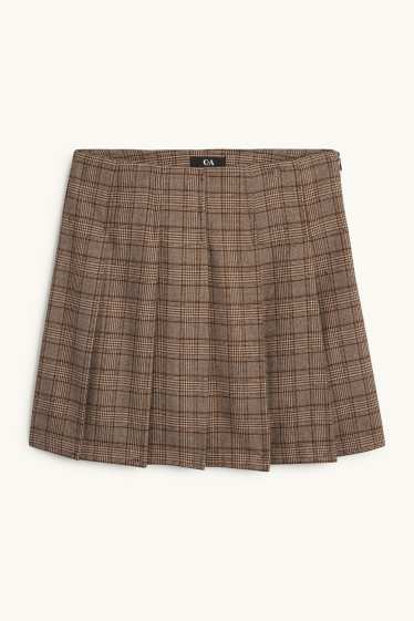 Dámské - Sukně skort - kostkovaná - světle hnědá