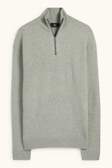 Uomo - Maglione - a coste - grigio chiaro