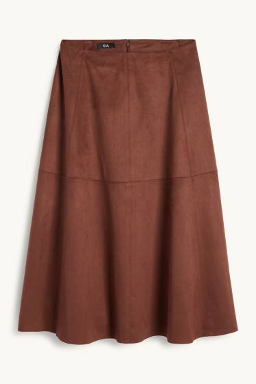 Donna - Gonna - similpelle scamosciata - marrone