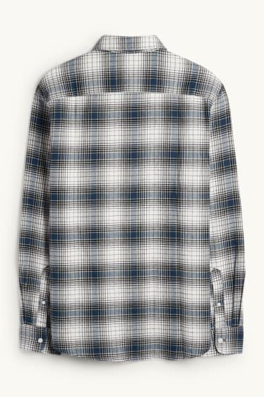 Men - Flannel shirt - regular fit - kent collar - check - blue