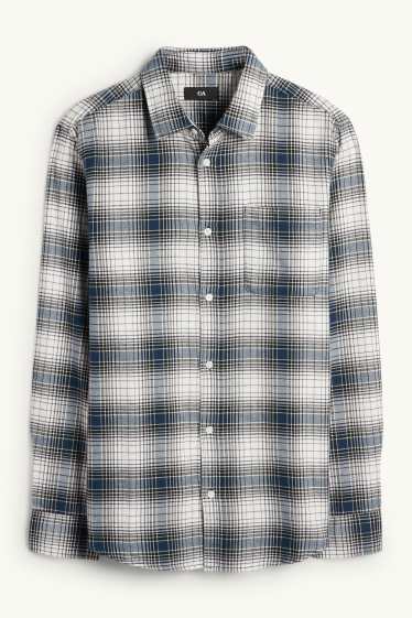 Men - Flannel shirt - regular fit - kent collar - check - blue