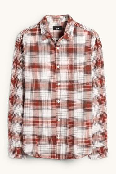 Hommes - Chemise en flanelle - regular fit - col kent - à carreaux - marron