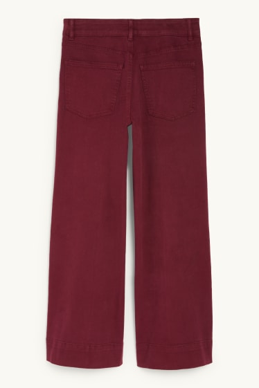 Damen - Stoffhose - High Waist - Wide Leg - bordeaux