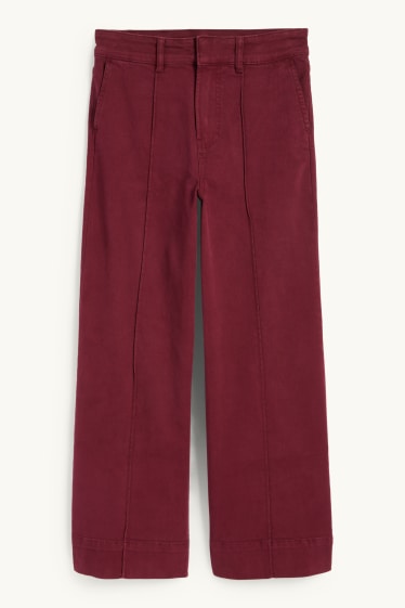 Damen - Stoffhose - High Waist - Wide Leg - bordeaux