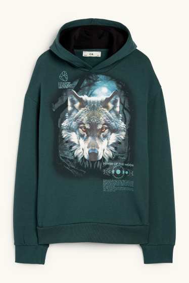Enfants garçons - Loup - sweat à capuche - vert foncé