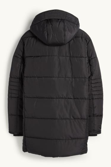 Hombre - Parka acolchada con capucha y pelo sintético - hidrófuga - negro