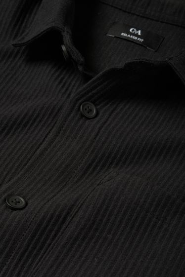 Hommes - Chemise - relaxed fit - col kent - finition côtelée - noir