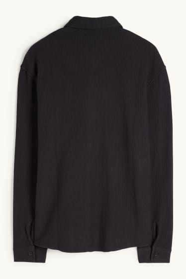 Hommes - Chemise - relaxed fit - col kent - finition côtelée - noir
