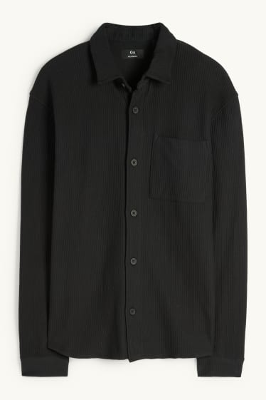 Hommes - Chemise - relaxed fit - col kent - finition côtelée - noir
