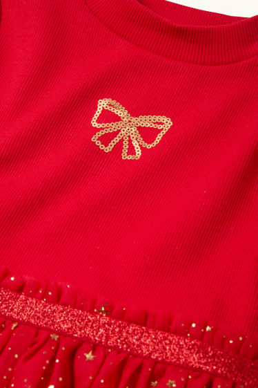 Kinderen: meisjes - Strik - set - jurk en tasje - 2-delig - feestelijk - rood