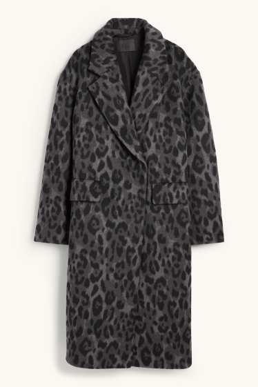 Donna - Cappotto - stampa leopardata - grigio scuro