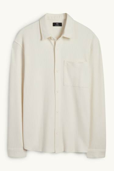 Herren - Hemd - Relaxed Fit - Kent - gerippt - weiss