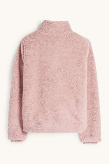 Femei - Hanorac de pluș cu fermoar - roz