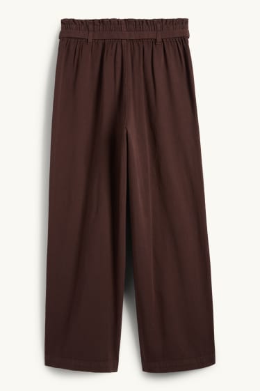 Women - Cloth trousers - high waist - barrel leg - dark brown