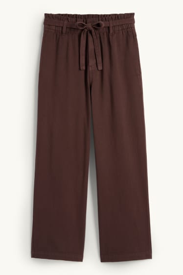 Women - Cloth trousers - high waist - barrel leg - dark brown