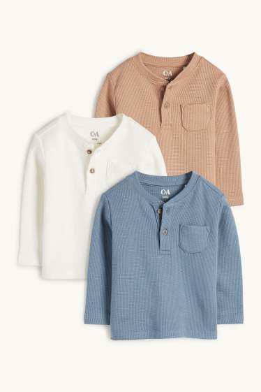 Baby Boys - Multipack of 3 - baby long sleeve top - textured - light blue