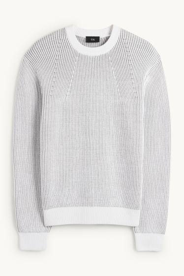 Men - Jumper - ribbed - white / gray