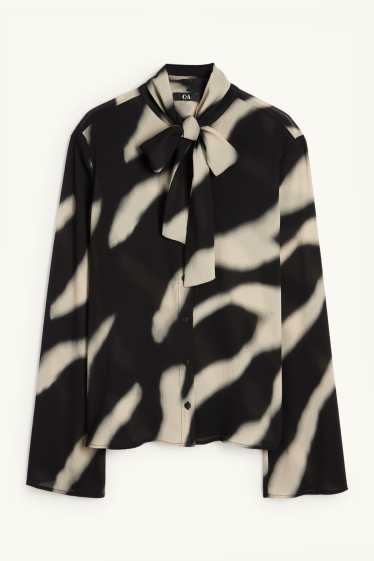 Donna - Blusa di chiffon - fantasia - nero / beige