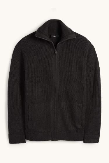 Herren - Strickjacke - gerippt - schwarz